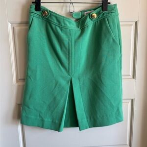 Lilly Pulitzer Green Front-Pleat Skirt with Gold Buttons